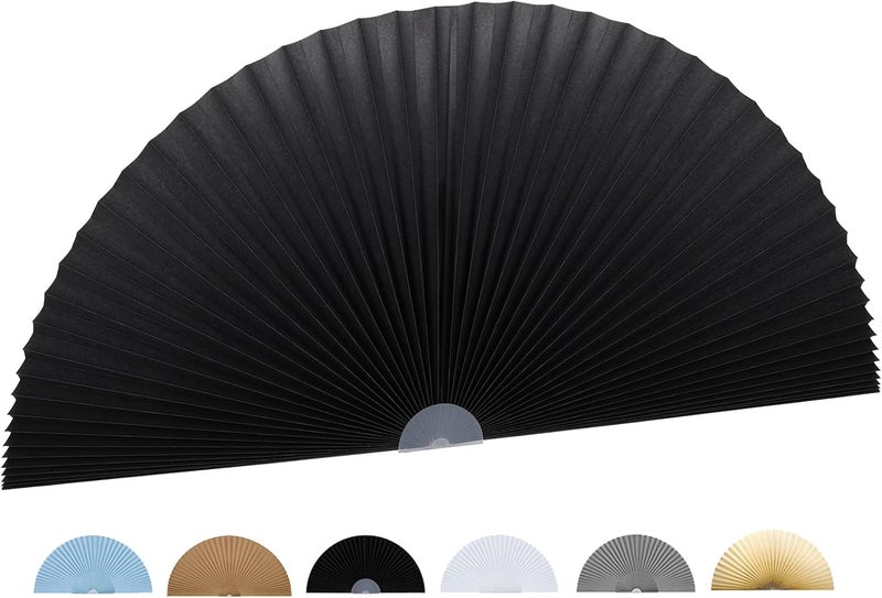 Jlong Arch Window Shade Curtains Half Circle Moon Pleated Fabric Blinds Semi Circle Temporary Light Filtering Pleated Paper Shades Half Round Window Covering Easy to Cut and Install(1, Black, 48x24Inches) - Image 1